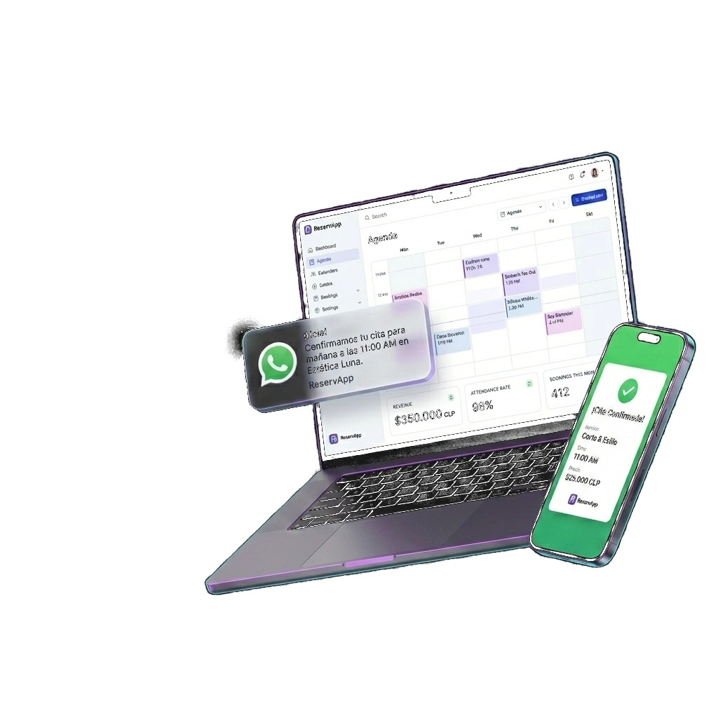 ReservApp Software de Reservas 3D Laptop y Smartphone